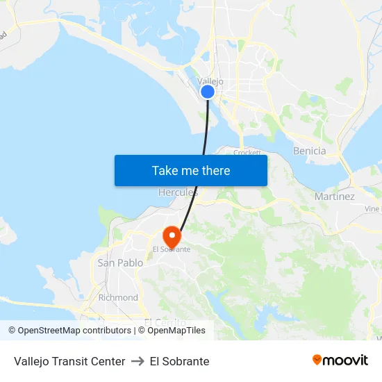 Vallejo Transit Center to El Sobrante map