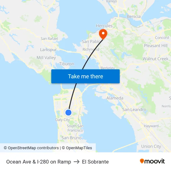 Ocean Ave & I-280 on Ramp to El Sobrante map