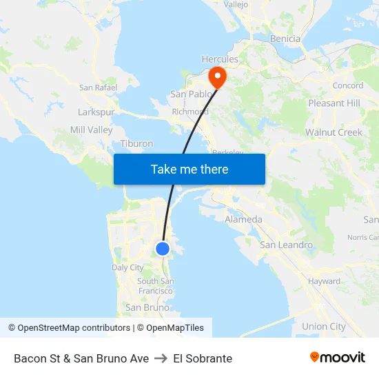 Bacon St & San Bruno Ave to El Sobrante map