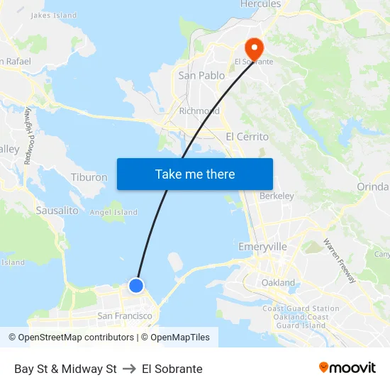 Bay St & Midway St to El Sobrante map