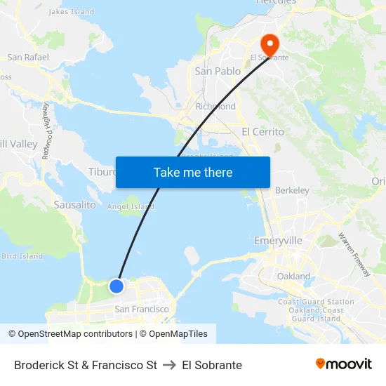 Broderick St & Francisco St to El Sobrante map