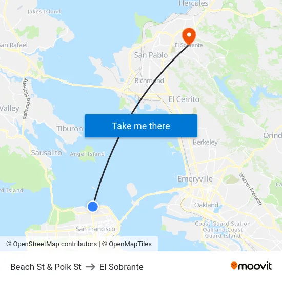 Beach St & Polk St to El Sobrante map