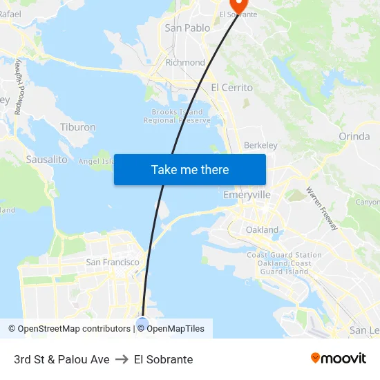 3rd St & Palou Ave to El Sobrante map