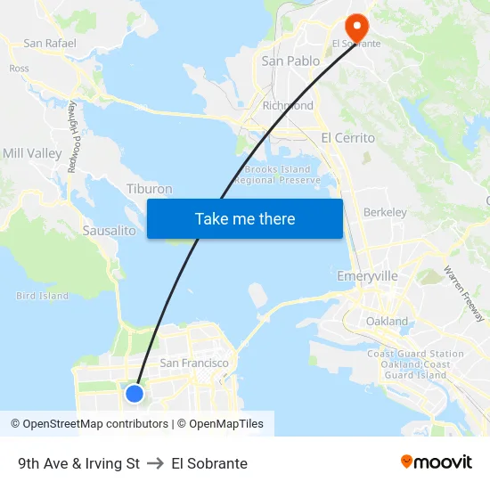 9th Ave & Irving St to El Sobrante map