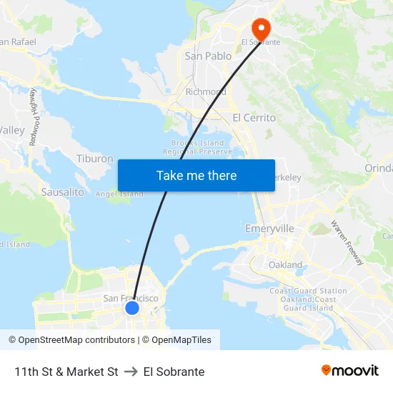 11th St & Market St to El Sobrante map