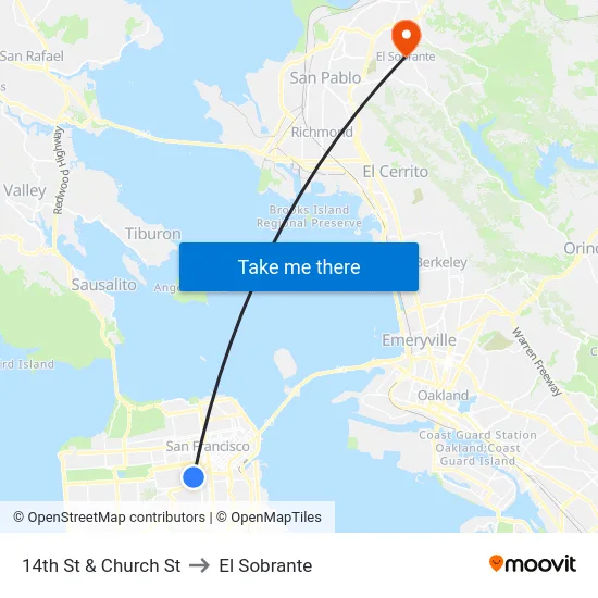 14th St & Church St to El Sobrante map