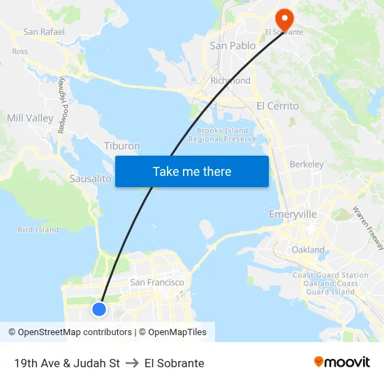 19th Ave & Judah St to El Sobrante map