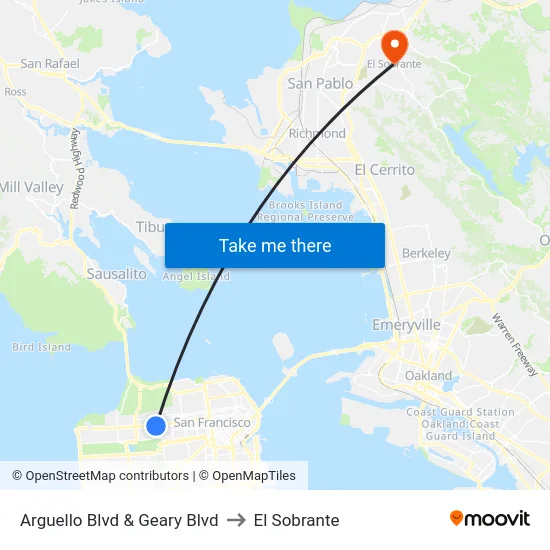 Arguello Blvd & Geary Blvd to El Sobrante map