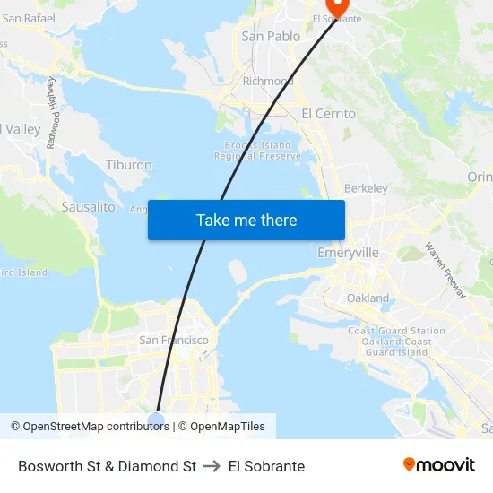 Bosworth St & Diamond St to El Sobrante map