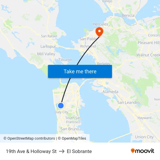 19th Ave & Holloway St to El Sobrante map