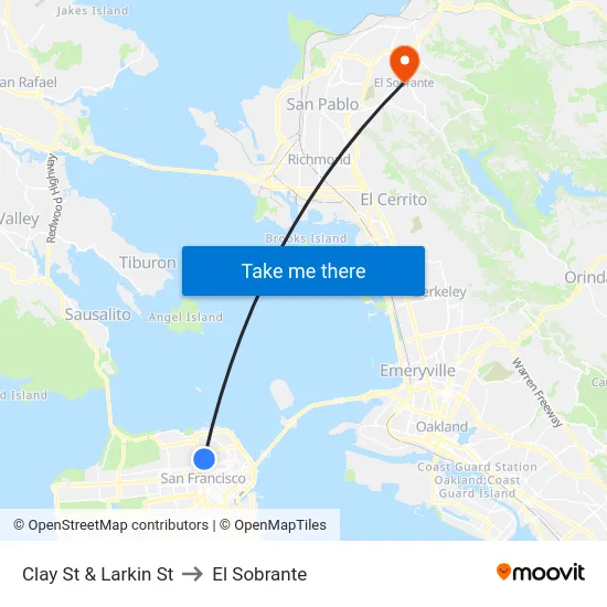 Clay St & Larkin St to El Sobrante map