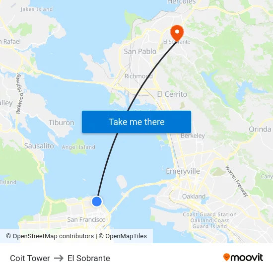 Coit Tower to El Sobrante map