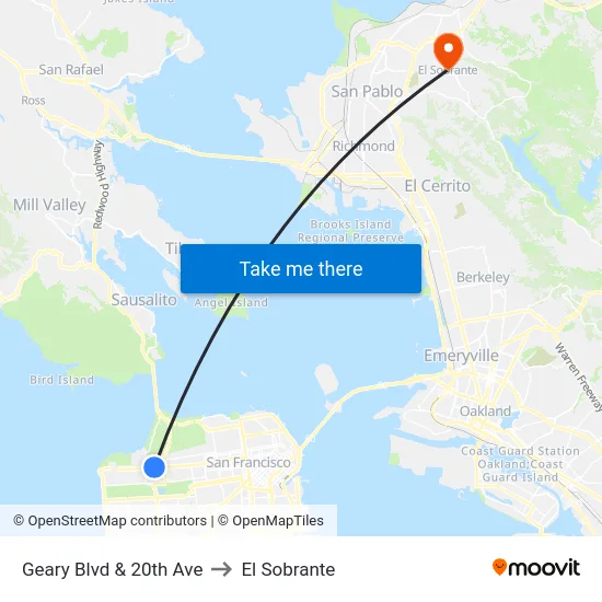 Geary Blvd & 20th Ave to El Sobrante map