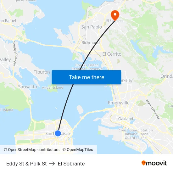 Eddy St & Polk St to El Sobrante map