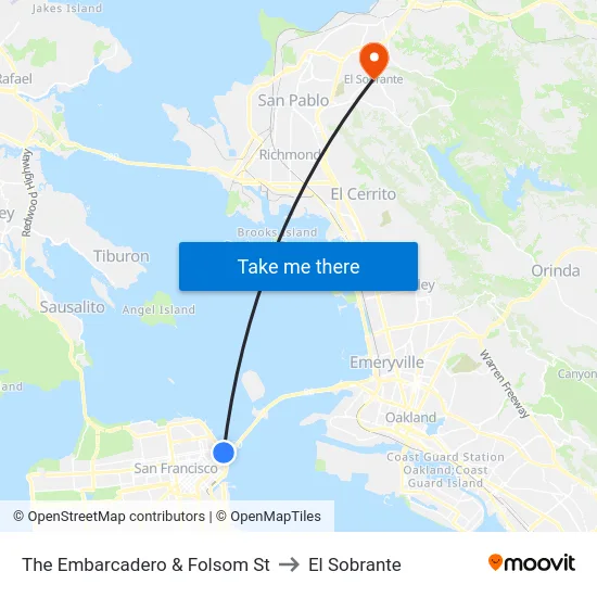 The Embarcadero & Folsom St to El Sobrante map
