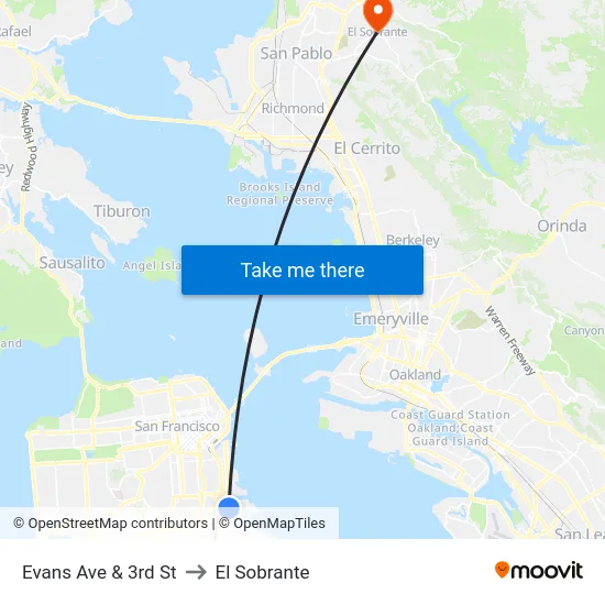 Evans Ave & 3rd St to El Sobrante map