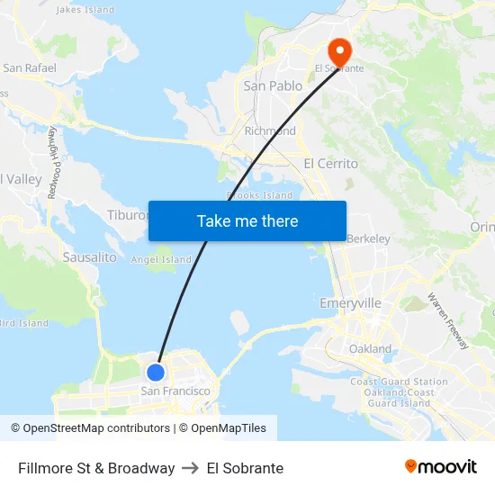 Fillmore St & Broadway to El Sobrante map