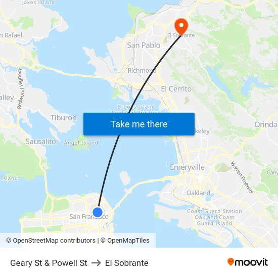 Geary St & Powell St to El Sobrante map