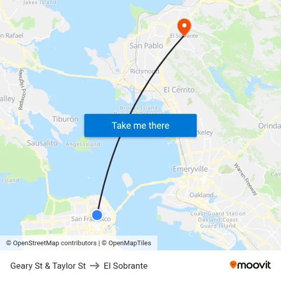 Geary St & Taylor St to El Sobrante map