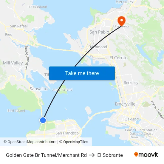 Golden Gate Br Tunnel/Merchant Rd to El Sobrante map