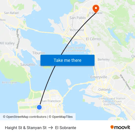 Haight St & Stanyan St to El Sobrante map