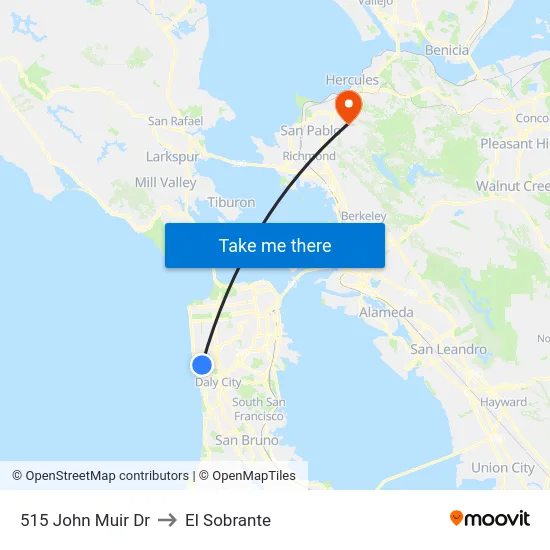 515 John Muir Dr to El Sobrante map
