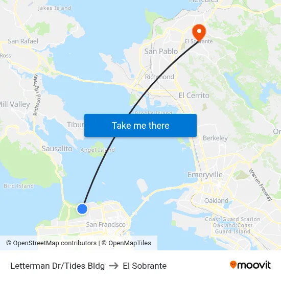 Letterman Dr/Tides Bldg to El Sobrante map