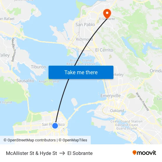 McAllister St & Hyde St to El Sobrante map