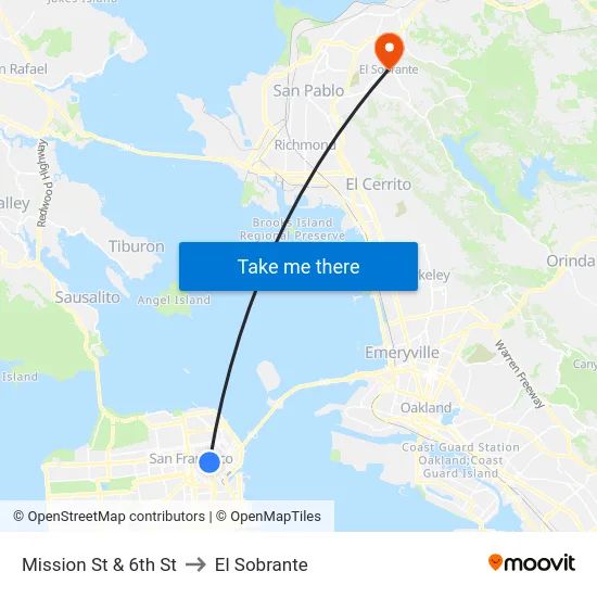 Mission St & 6th St to El Sobrante map