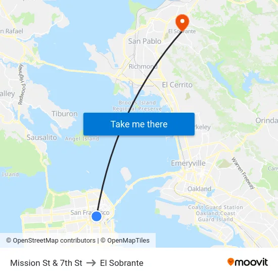 Mission St & 7th St to El Sobrante map