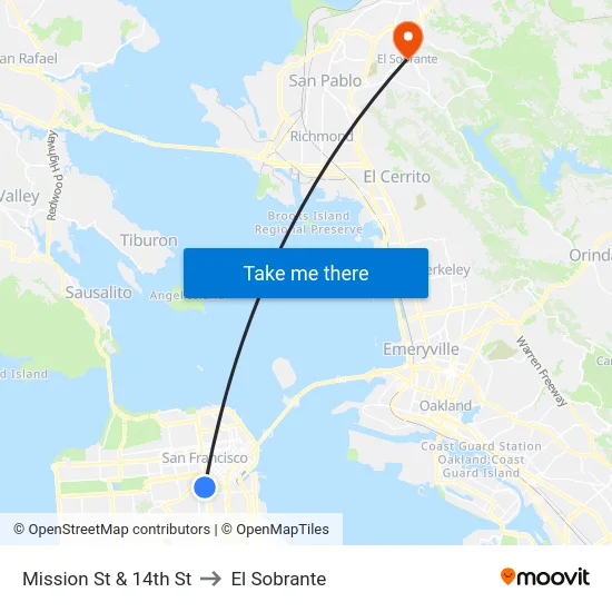 Mission St & 14th St to El Sobrante map
