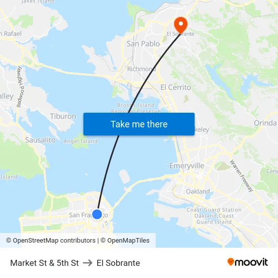 Market St & 5th St to El Sobrante map