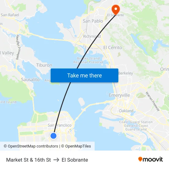 Market St & 16th St to El Sobrante map