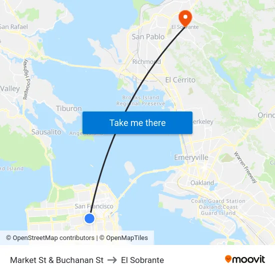 Market St & Buchanan St to El Sobrante map