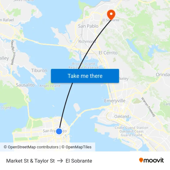 Market St & Taylor St to El Sobrante map