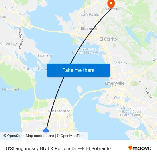 O'Shaughnessy Blvd & Portola Dr to El Sobrante map