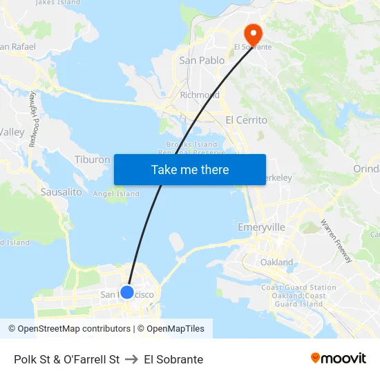 Polk St & O'Farrell St to El Sobrante map
