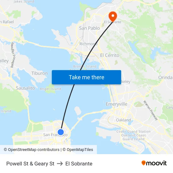 Powell St & Geary St to El Sobrante map