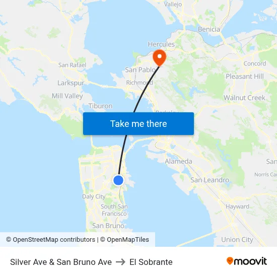 Silver Ave & San Bruno Ave to El Sobrante map