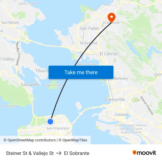 Steiner St & Vallejo St to El Sobrante map