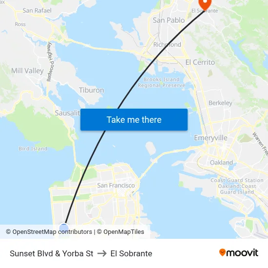 Sunset Blvd & Yorba St to El Sobrante map