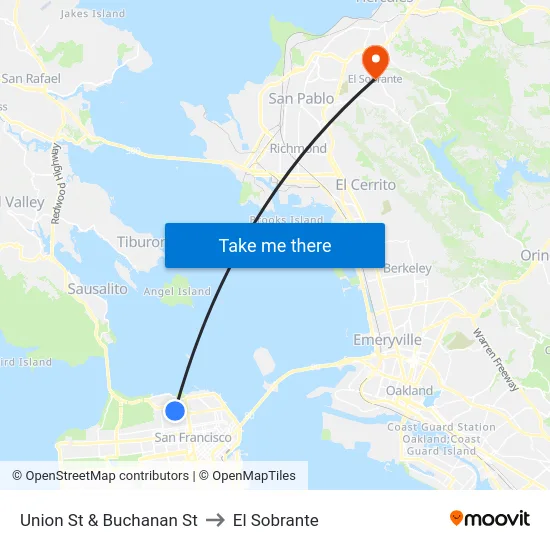 Union St & Buchanan St to El Sobrante map