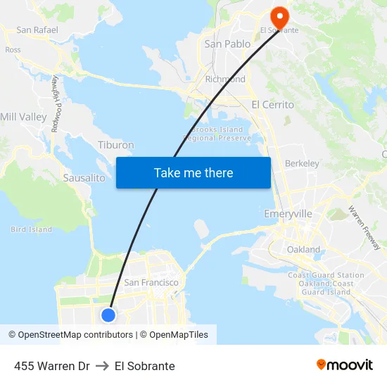 455 Warren Dr to El Sobrante map