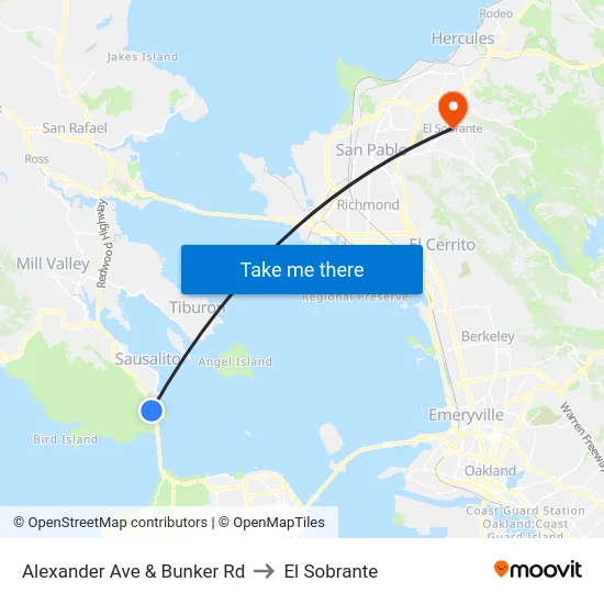 Alexander Ave & Bunker Rd to El Sobrante map