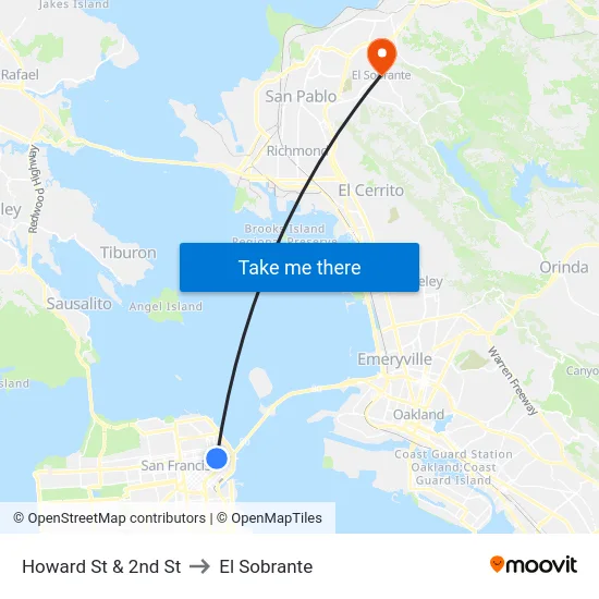Howard St & 2nd St to El Sobrante map