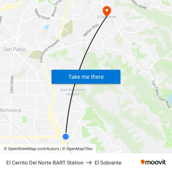 El Cerrito Del Norte BART Station to El Sobrante map