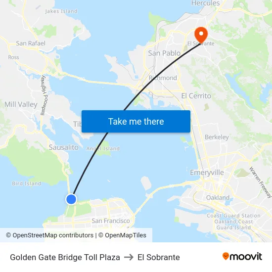 Golden Gate Bridge Toll Plaza to El Sobrante map