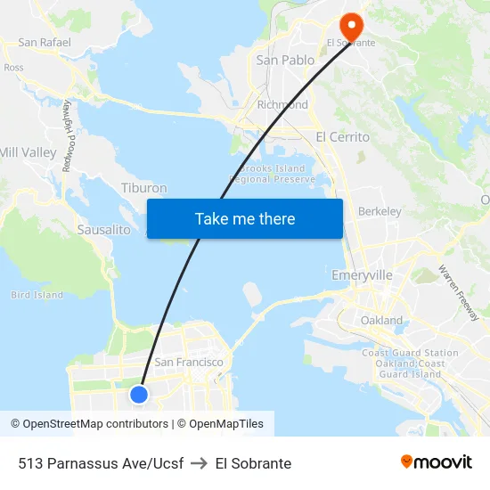 513 Parnassus Ave/Ucsf to El Sobrante map