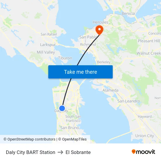 Daly City BART Station to El Sobrante map