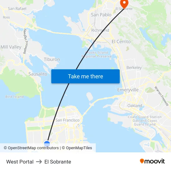 West Portal to El Sobrante map